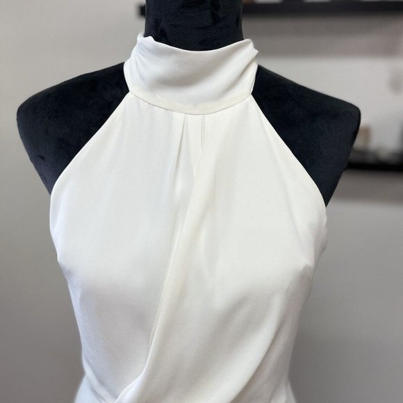 Halston Mock-Neck Mini Dress in Chalk Sz 2 - Picture 5 of 14